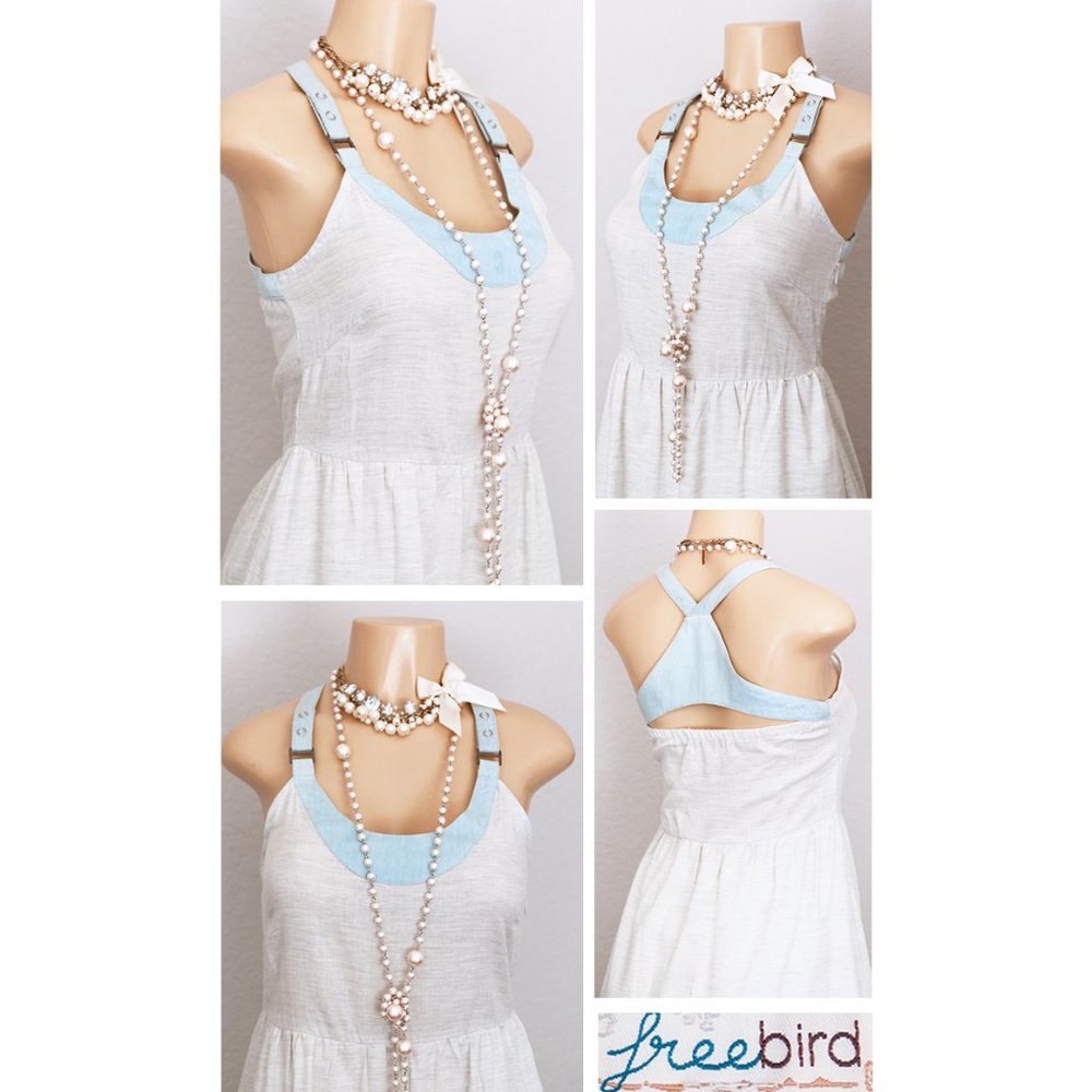 Heather Grey Denim Blue Cotton Cute Pinafore Dress - Picture 3 of 8